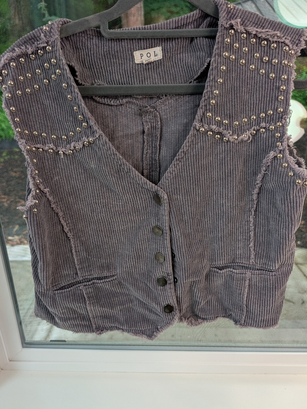 POL Studded Corduroy Vest in Dusty Grey